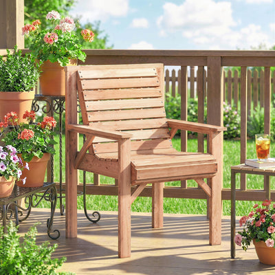 Outsunny Wooden Garden Dining Chair, Outdoor Chair Garden Armchair with Curved Seat and Wide Armrests, Natural Wood Finish 