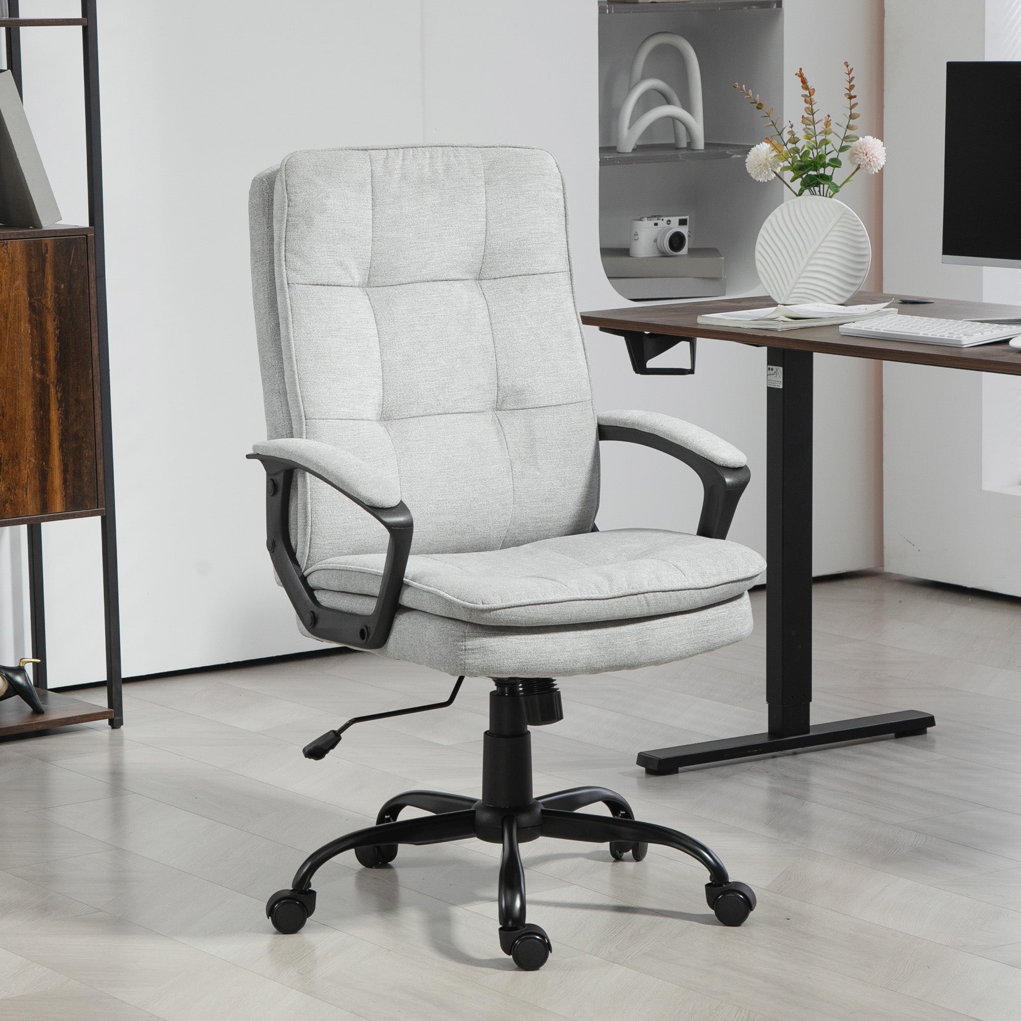 HOMCOM Linen-Look Double-Padded Office Chair - Grey 