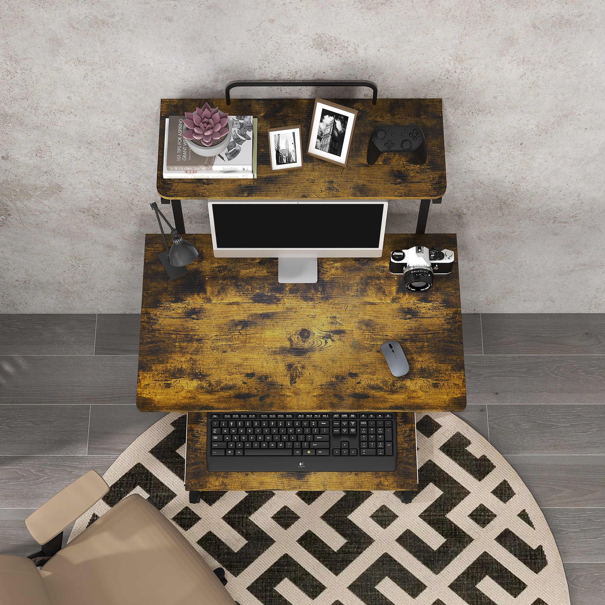 HOMCOM Multi-Storage Work Desk, with Sliding Keyboard Tray - Brown/Black 