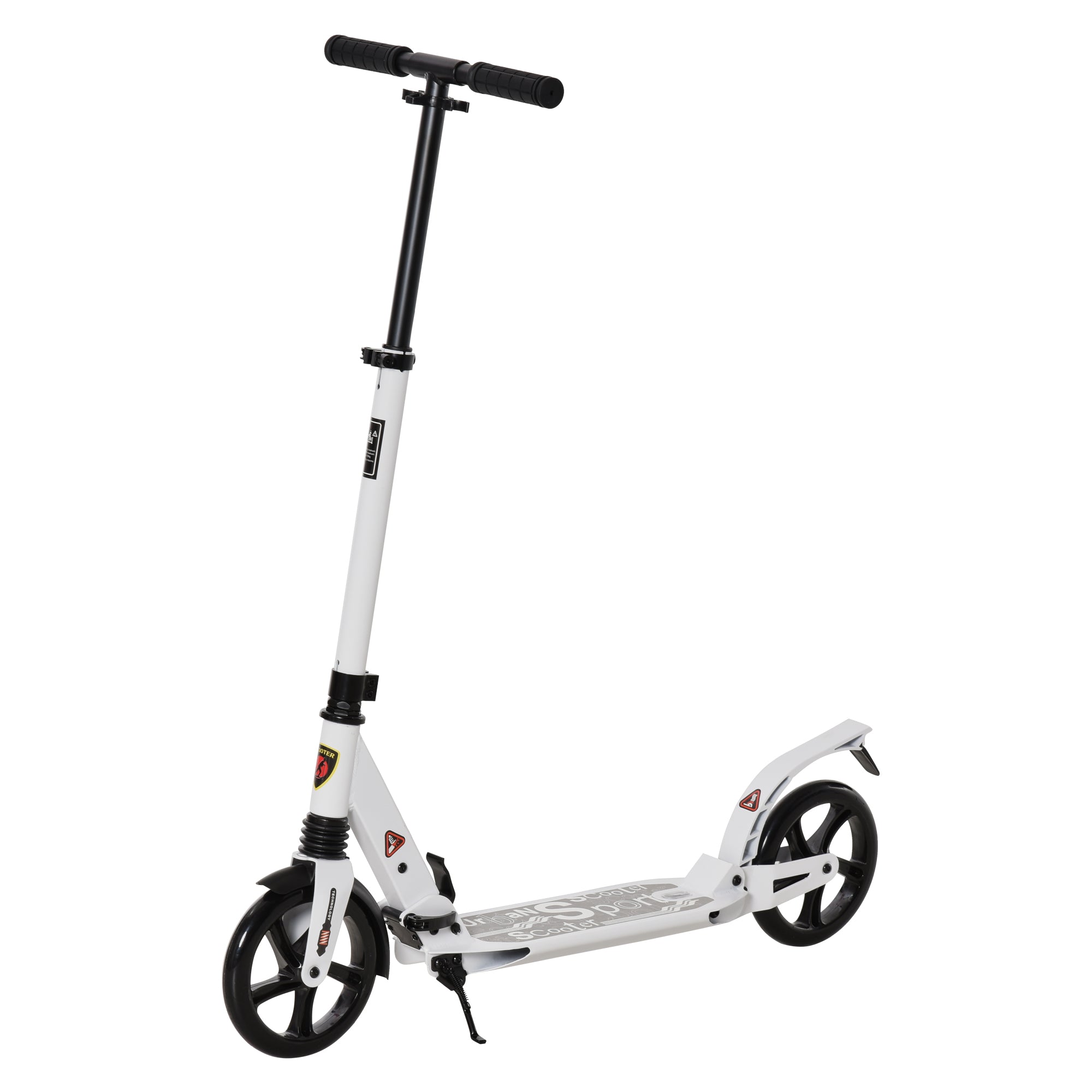 HOMCOM Folding Kick Scooter, Adjustable Ride On Scooter with 200mm Big Wheels and Double Shock Absorption, Urban Scooter for 14+ Teens Adult- White 