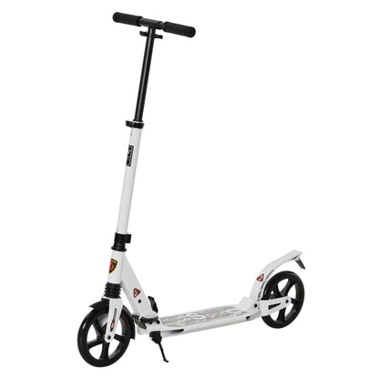 HOMCOM Folding Kick Scooter, Adjustable Ride On Scooter with 200mm Big Wheels and Double Shock Absorption, Urban Scooter for 14+ Teens Adult- White 