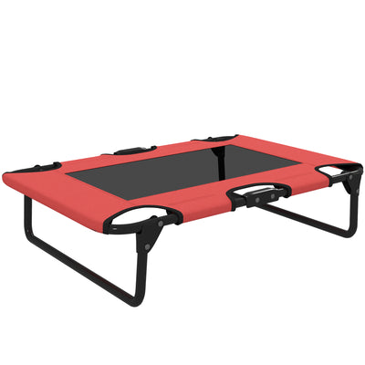 PawHut Portable Raised Dog Bed, Elevated Pet Cot with Breathable Mesh for Indoor Outdoor, for Small Medium Dogs, Red 