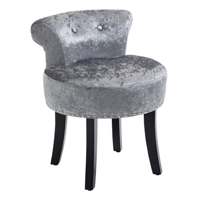 HOMCOM Dressing Table Stool with Rubber Wood Legs, Ice Velvet Vanity Stool for Living Room Bedroom, Grey 