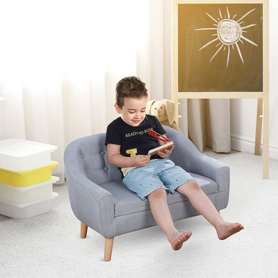 HOMCOM Children's Armchairs Kids Armchair Toddler Chair 2 Seater Wood Frame Mini Sofa for Bedroom Playroom Grey 