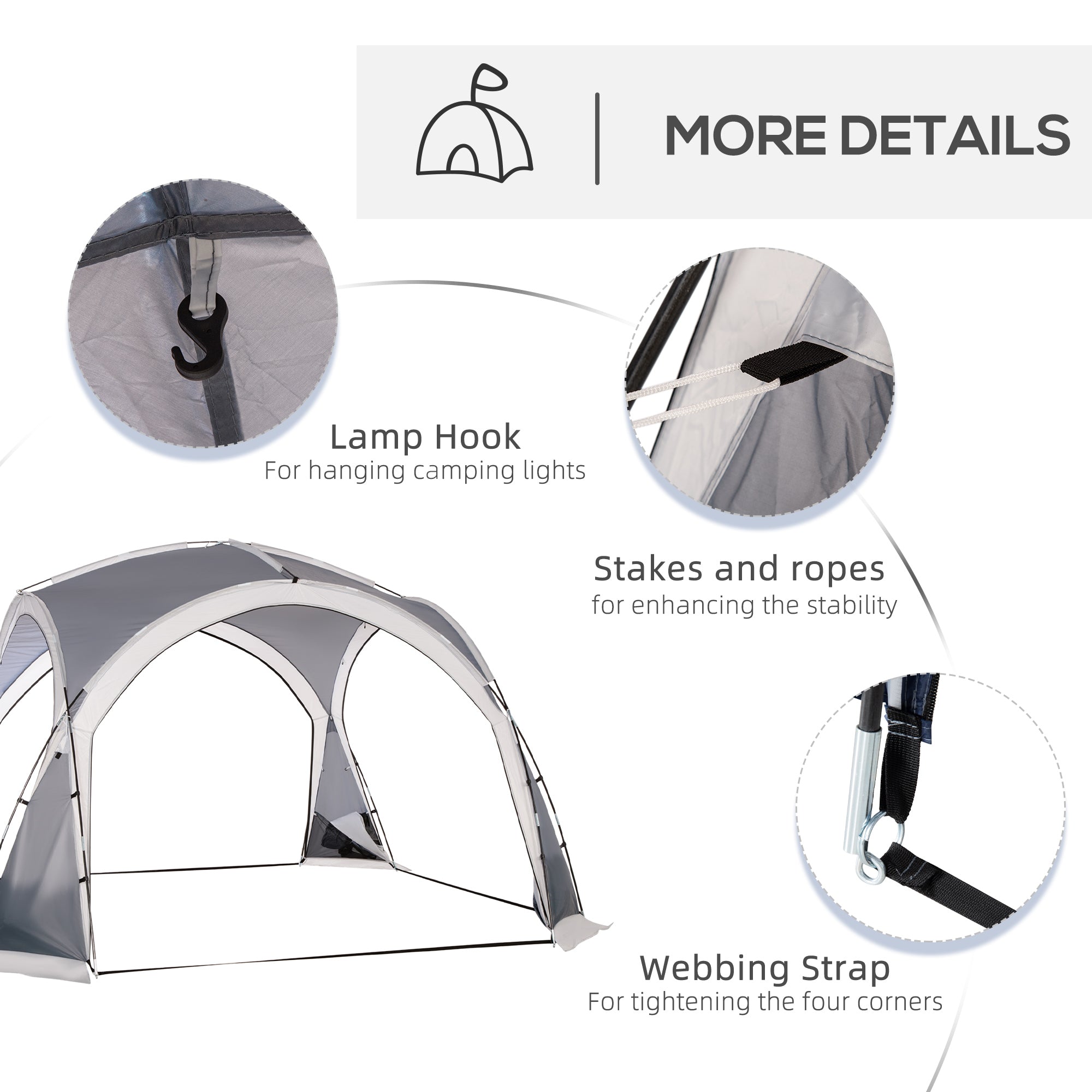 Outsunny Dome Tent for 6-8 Person, Camping Tent with 4 Zipped Mesh Doors, Removable Oxford Cloth, Lamp Hook, Portable Carry Bag, White and Grey 