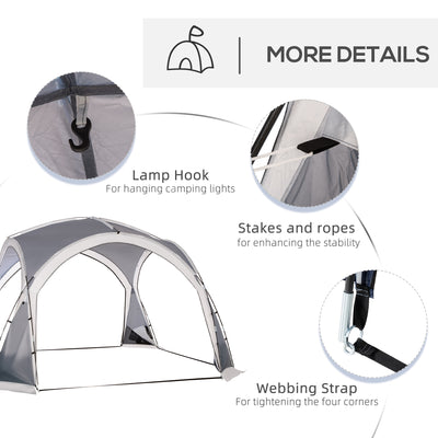 Outsunny Dome Tent for 6-8 Person, Camping Tent with 4 Zipped Mesh Doors, Removable Oxford Cloth, Lamp Hook, Portable Carry Bag, White and Grey 