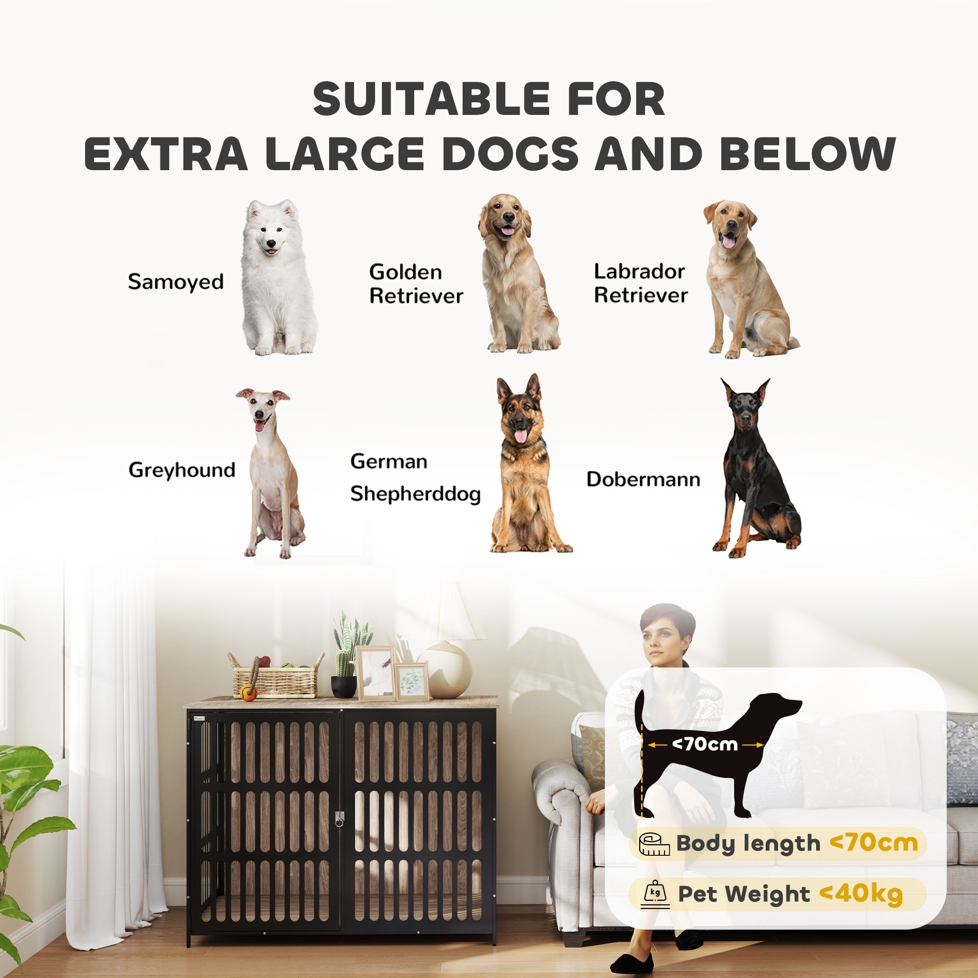 PawHut Dog Crate Furniture with Anti-Chew Resistant Mesh, Anti-Escape Single Door, for Extra Large Dogs, 118 x 80 x 92 cm 