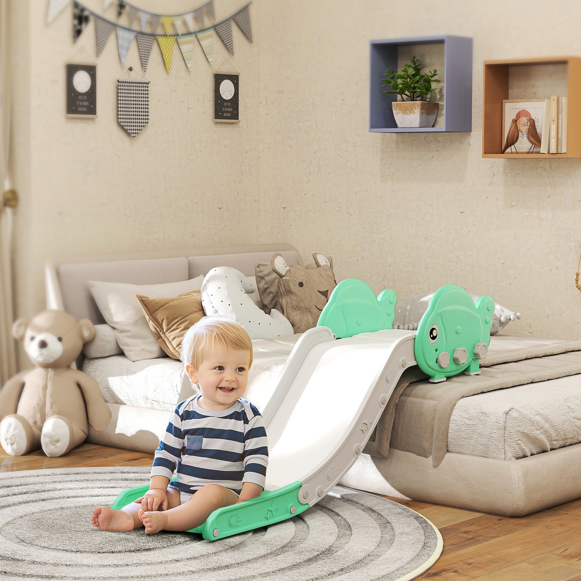 AIYAPLAY Kids Sofa Slide with 130cm Extended Length, HDPE Toddler Slide for Sofa, Bed, Stairs, Easy Assemble & Storage, Green 