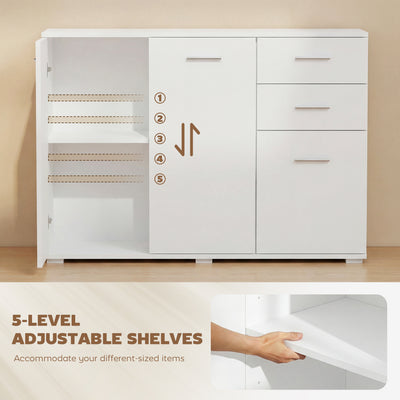 HOMCOM Sideboard, Modern Storage Cabinet with 2 Drawers, 3 Doors and Adjustable Shelves, White 