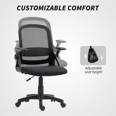 HOMCOM Breathable Mesh Office Chair, Ergonomic Swivel Computer Chair with Flip-up Armrests, Lumbar Back Support for Home/Office, Black 