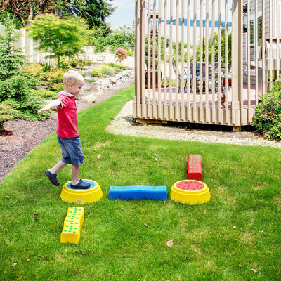 Outsunny Five-Piece Kids Stepping Stones and Balance Bridge w/ Non-Slip Surface & Bottom. for Toddlers - Multicoloured 