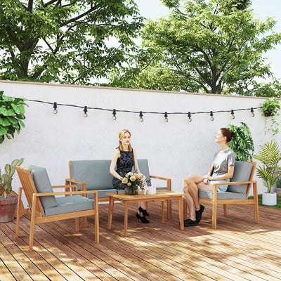 Outsunny 4-Piece Wooden Garden Furniture Set with Cushions - Teak 