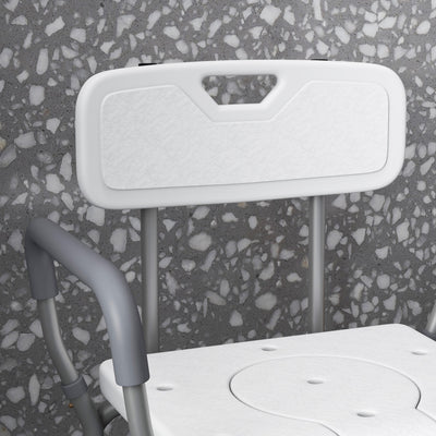 HOMCOM Height Adjustable Shower Stool with Arms and Back, Non-Slip Bedside Commode with Detachable Bucket for Elderly, White 