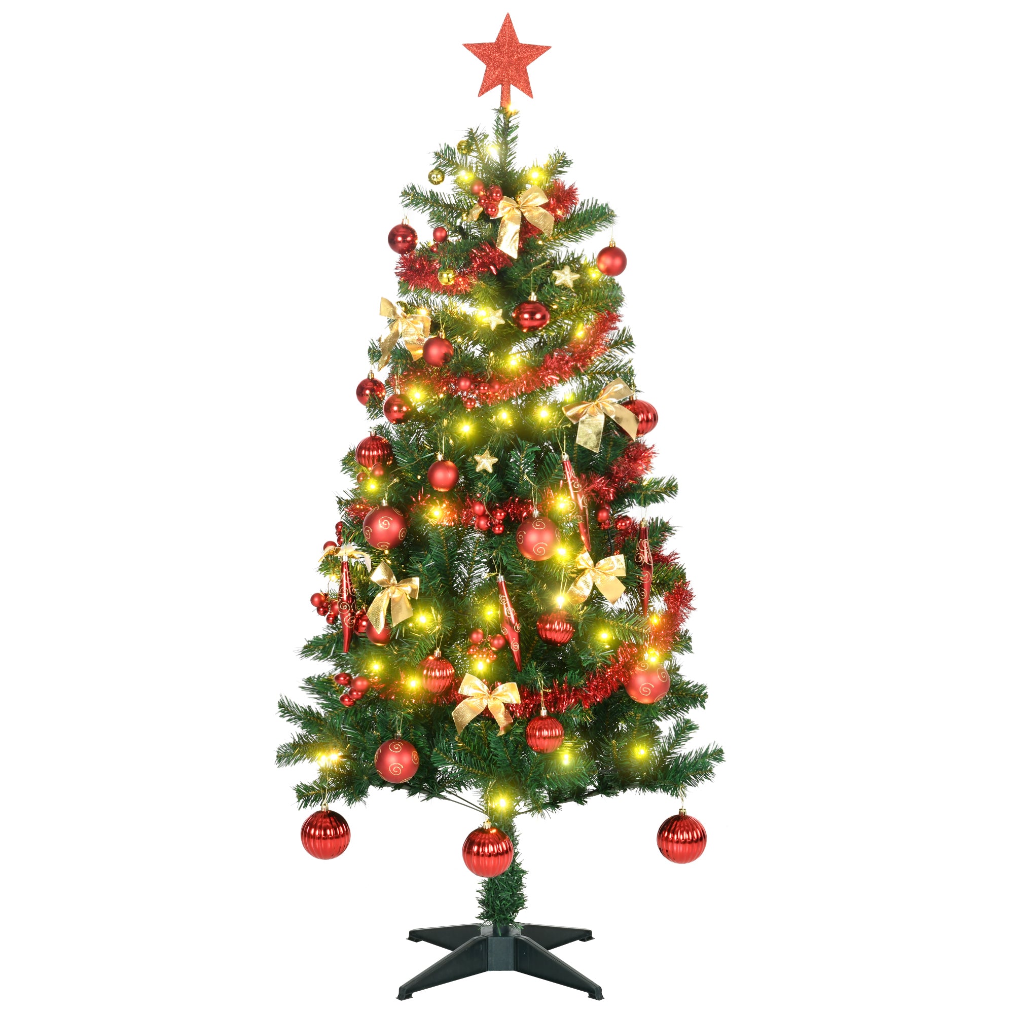 HOMCOM 5' Artificial Prelit Christmas Trees Holiday D\'c3\'a9cor with Warm White LED Lights, Auto Open, Tinsel, Ball, Star