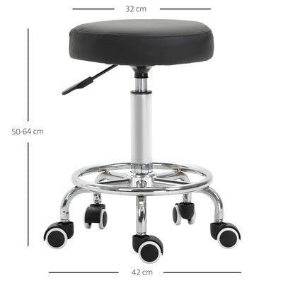 Vinsetto Round Rolling Stool, PU Leather Height Adjustable Stool Chair with Wheels and Swivel Seat for Salon, Massage, Spa, Home Kitchen, Black 