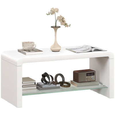 HOMCOM Curved Two-Tier Coffee Table - High Gloss White 
