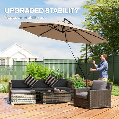 Outsunny 3 m Cantilever Parasol with Protective Cover and Wind Ropes, Banana Parasol with Crank Handle, Khaki 