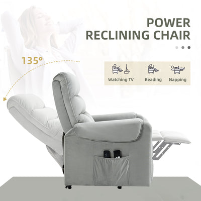HOMCOM Vibration Massage Rise and Recliner Chair, Electric Power Lift Recliner with Remote Control and Side Pockets, Grey 