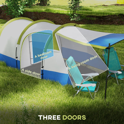 Outsunny Three Man Two-Room Tent, with Porch and Accessories - Green 