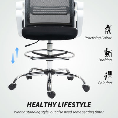 HOMCOM Draughtsman Chair, Mesh Drafting Chair, Ergonomic Office Chair with Lumbar Support, Adjustable Foot Ring, Black 