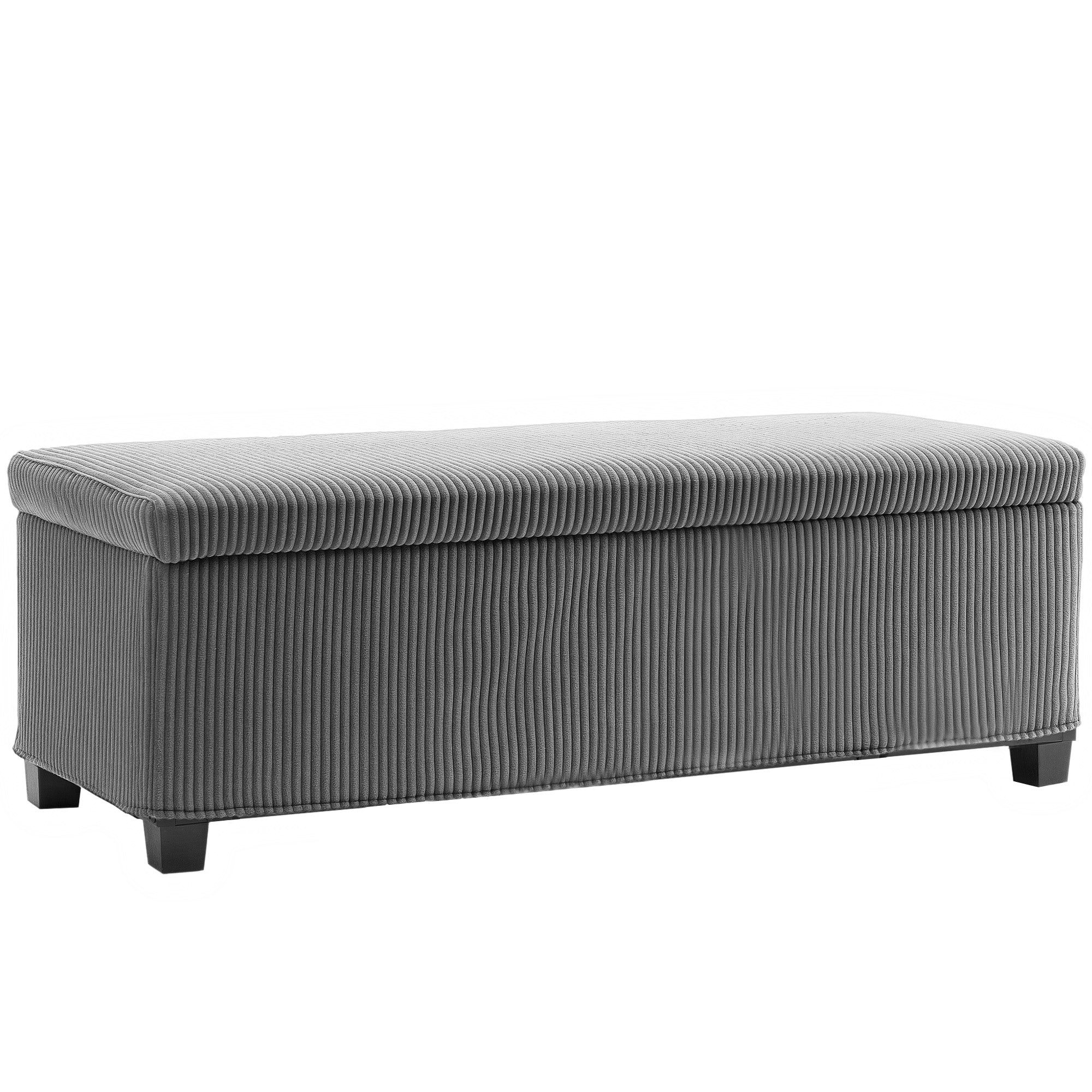 HOMCOM Storage Ottoman Bench, Corduroy Footstool with Removable Lid and Legs, 112cm Storage Chest Box for Living Room, Bedroom, Hallway, Grey 