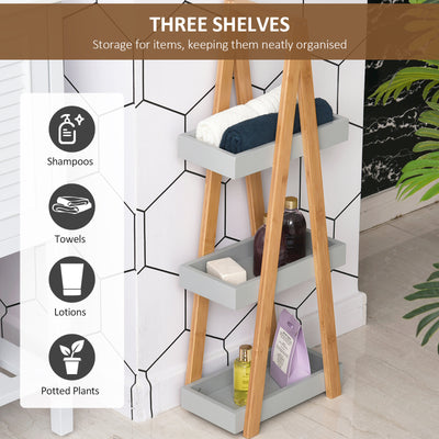 kleankin Bathroom Storage Shelves, 3-Tier Slim Shelving Unit, Freestanding Bamboo Shelf Unit, A Frame Space Saver Toilet Rack, Natural 
