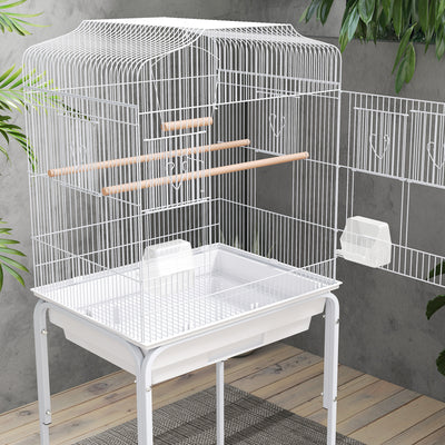 PawHut Bird Cage Budgie Cages for Finch Canary Parakeet with Stand Wheels Slide-out Tray Accessories Storage Shelf, White 