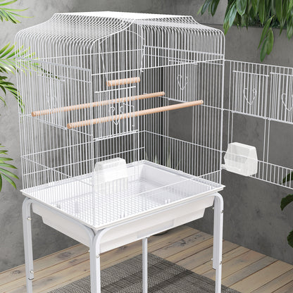 PawHut Bird Cage Budgie Cages for Finch Canary Parakeet with Stand Wheels Slide-out Tray Accessories Storage Shelf, White