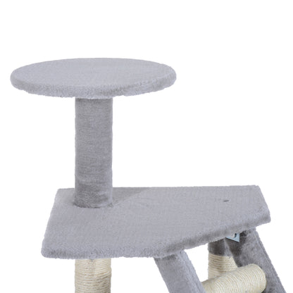 PawHut Cat Tree for Indoor Cats Kitten Scratching Post Scratch Scratcher Climb Activity Center Play House Pet Furniture 125cm (Grey) 