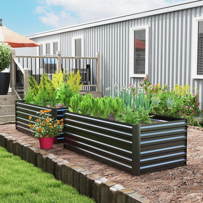 Outsunny Set of 2 Raised Beds for Garden, Galvanised Steel Outdoor Planters with Multi-reinforced Rods for Vegetables, Plants, Flowers and Herbs, 180 x 90 x 59 cm, Dark Grey 
