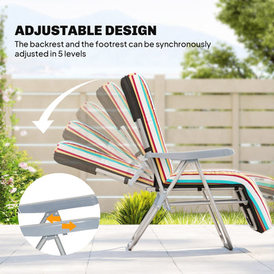Outsunny Set of 2 Foldable Patio Sun Lounger with Adjustable Backrest and Cushion, Multicoloured 