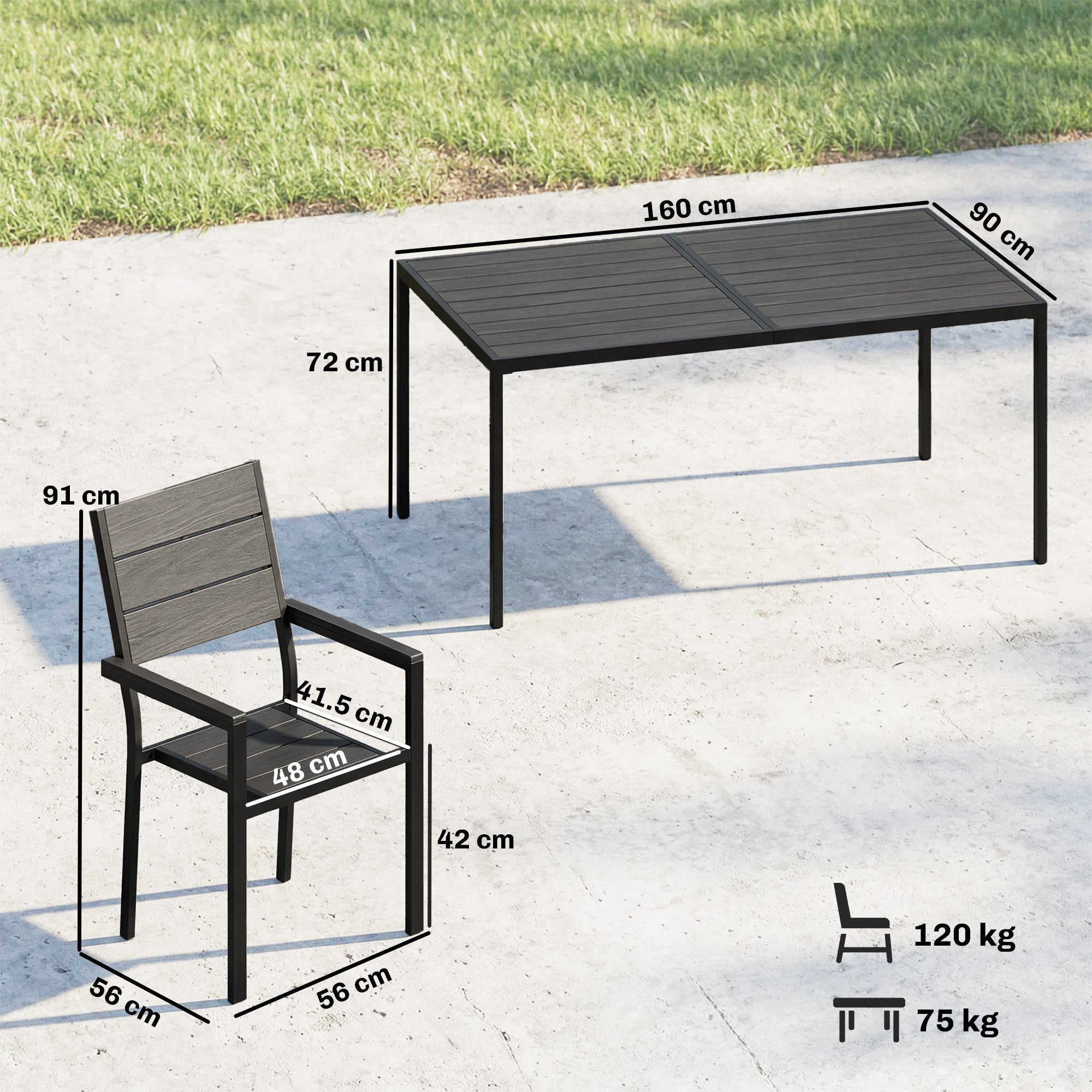 Outsunny 7 Pieces Outdoor Dining Set, Patio Table and Chairs for 6, Garden Dining Furniture Set with Slatted Tabletop 