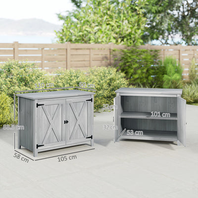 Outsunny Wooden Garden Shed, Outdoor Fir Wood Storage Shed with Shelf and Double Doors, Light Grey 