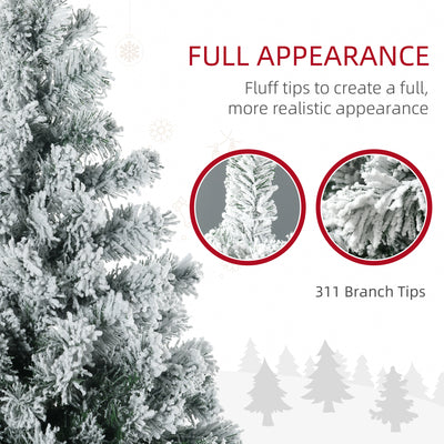 HOMCOM 4.5' Artificial Snow Christmas Trees with Frosted Branches, Warm White or Colourful LED Lights, Steel Base 