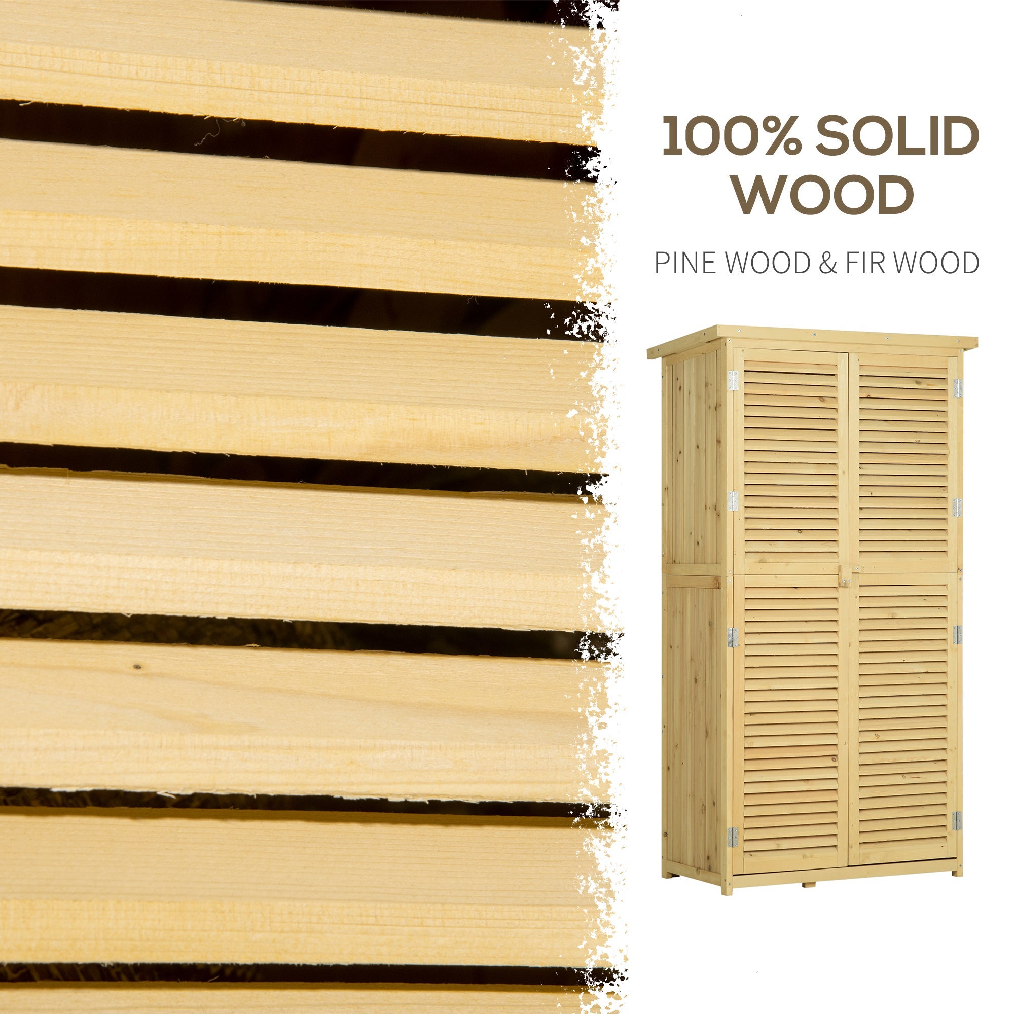 Outsunny 87 x 47 x 160cm Wooden Garden Shed, Sheds & Outdoor Storage with Asphalt Roof and 2 Lockable Doors, Natural 