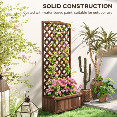 Outsunny 53L Garden Wooden Planter Box with Trellis Free Standing Flower Raised Bed with Lattice for Climbing Plants, 76cm x 36cm x 170cm, Dark Brown 