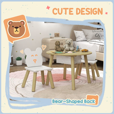 AIYAPLAY 3-Piece Kids Activity Table Set with Centre Mesh Bag, Bear-Shaped Backrest, for Arts and Crafts, Reading, Dining 