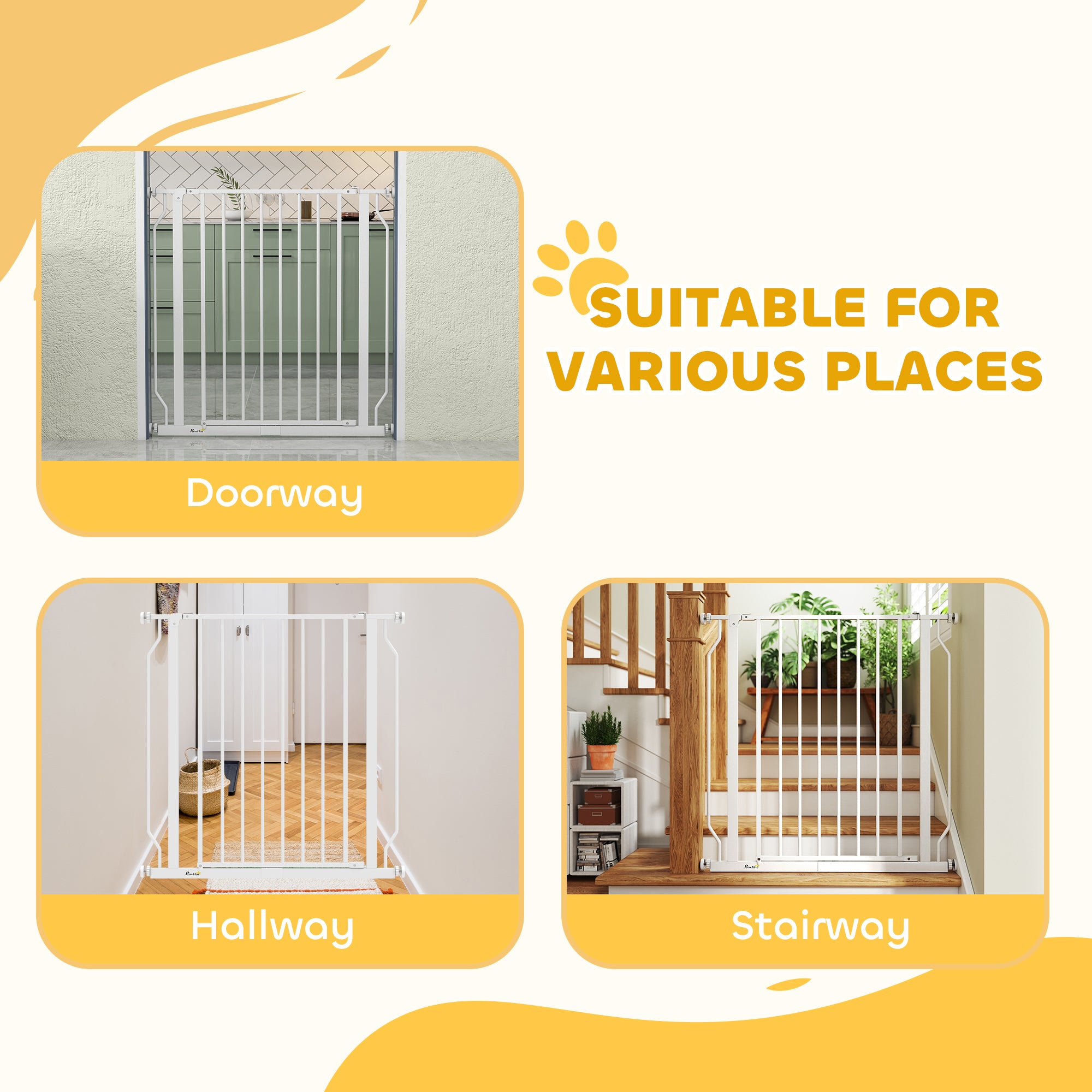 PawHut Extra Wide Dog Gate, with Door Pressure, for Doorways, Hallways, Staircases - White 