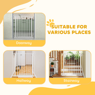PawHut Extra Wide Dog Gate, with Door Pressure, for Doorways, Hallways, Staircases - White 