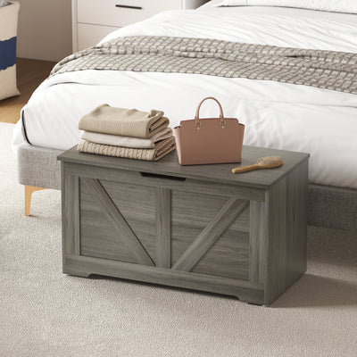 HOMCOM 100L Home Storage Box, with Safety Hinges - Charcoal Grey 