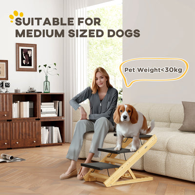 PawHut Adjustable Dog Steps Dog Ramp, 3-Step Non-slip Pet Stairs for Medium Sized Dogs, Foldable Dog Stairs for Bed Sofa 