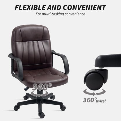 HOMCOM Swivel Executive Chair PU Leather Computer Desk Chair, Dark Brown 