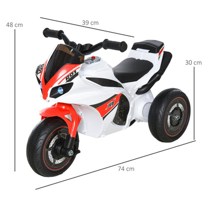 HOMCOM Kids Ride-On Police Bike 3-Wheel Vehicle w/ Music Lights Safe Seat Handlebars Toddler NO POWER Child Learning Fun Development 18-36 Months White 