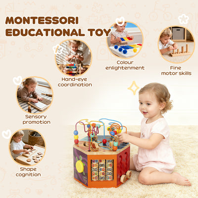 AIYAPLAY Wooden Activity Cube, Baby Toys with Bead Maze, Pattern Sorter for Toddlers Boys and Girls 18+ Months 