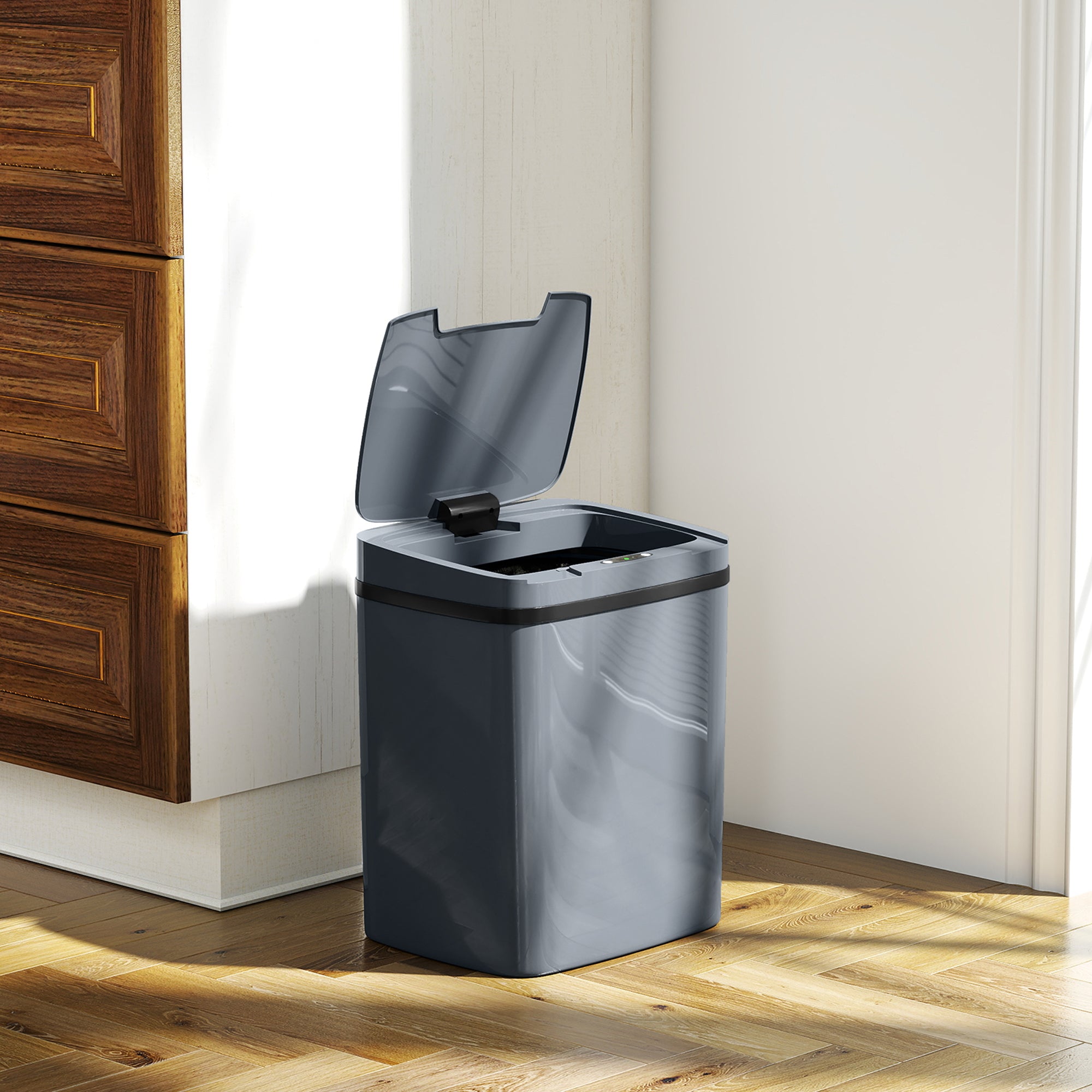 HOMCOM 15L Sensor Bin, Automatic Touchless Kitchen Bin, Easy Clean, Battery Operated for Home Office, Bedroom, Bathroom, Grey 