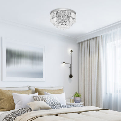 HOMCOM Round Crystal Ceiling Lamp 7 Lights Chandelier Mounted Fixture For Living Room Dining Room Hallway Modern 