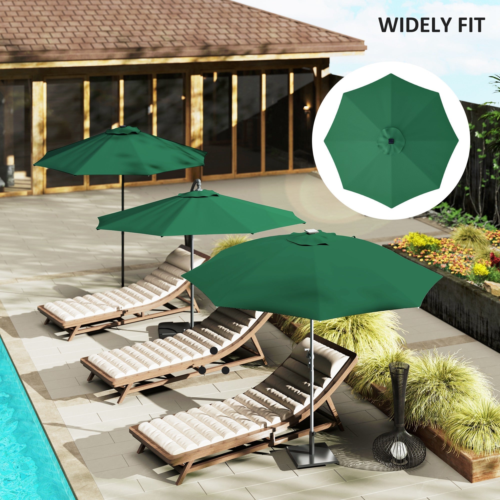 Outsunny 3 m Replacement Parasol Canopy with Top Vent, UPF 50+ Garden Parasol Replacement Canopy, 8 Rib Parasol Cover Replacement Fits Various Frames, Green 