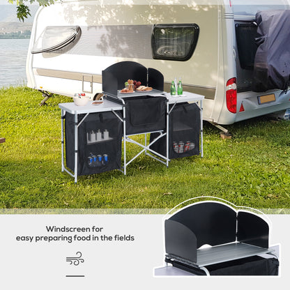 Outsunny Multi-Storage Portable Camping Kitchen, with Heat-Resistant Tabletops and Bag 