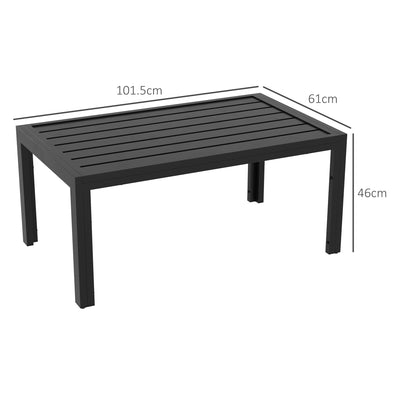 Outsunny Outdoor Side Table, Rectangular Patio Coffee Side Table with Steel Frame and Slat Tabletop for Garden, Balcony, Black 