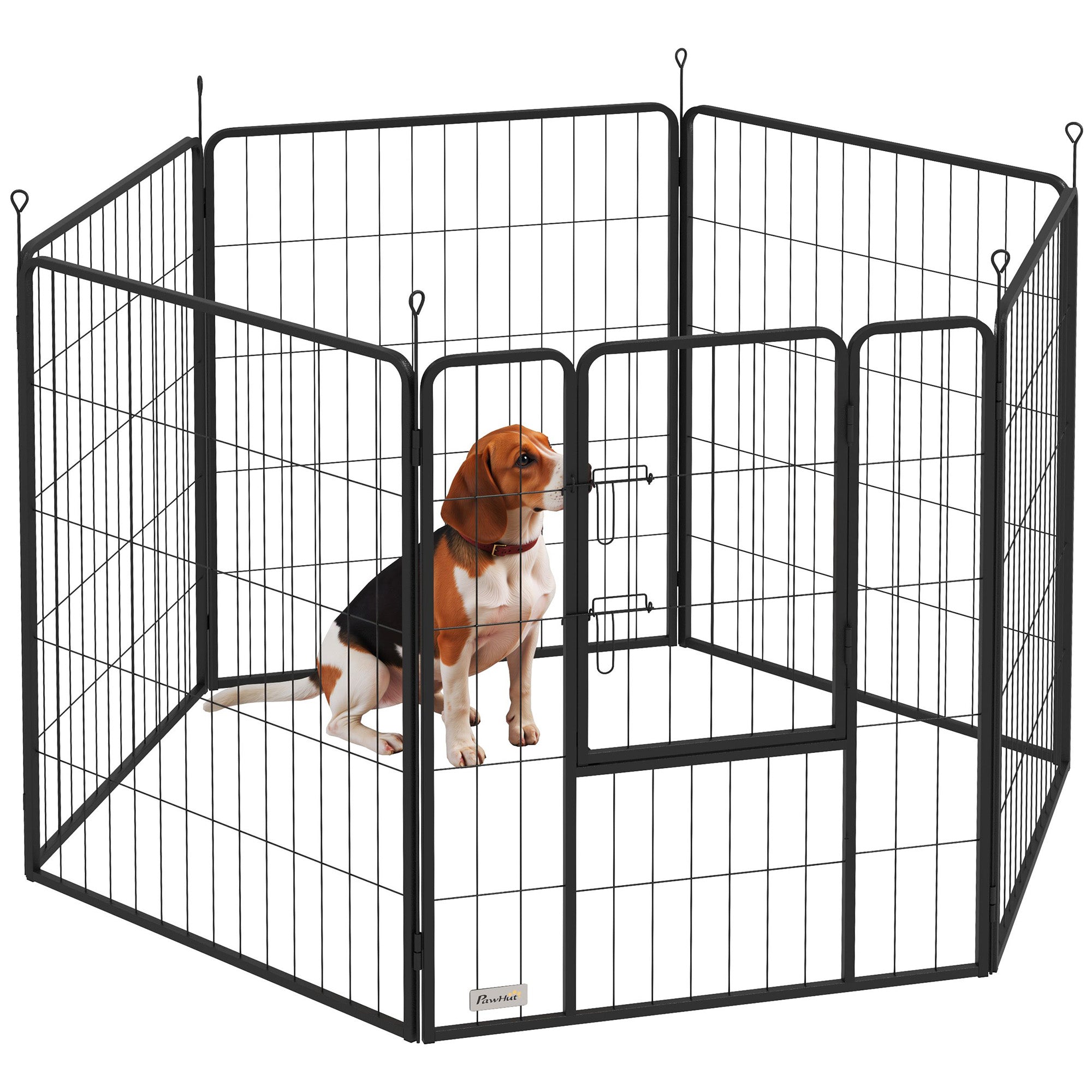 PawHut 6 Panels Dog Playpen, Portable Detachable Puppy Pen with Door, for Large Dogs, 100cm High, Black 